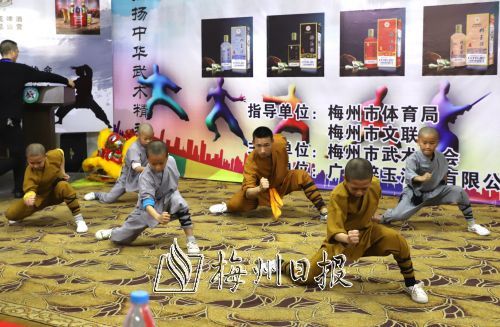 梅州市武术协会培训基地的学员在展示少林功夫（张少邦　摄）