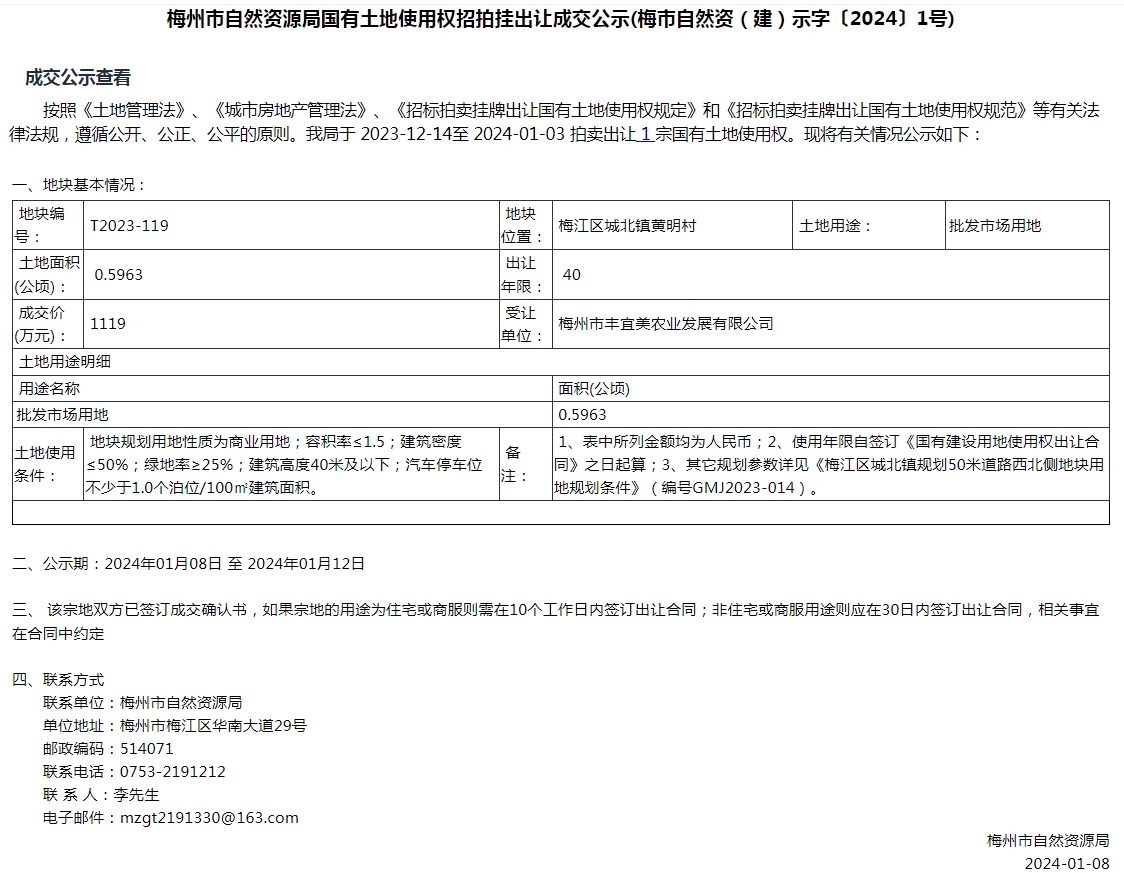 梅州市自然资源局国有土地使用权招拍挂出让成交公示(梅市自然资（建）示字〔2024〕1号).png