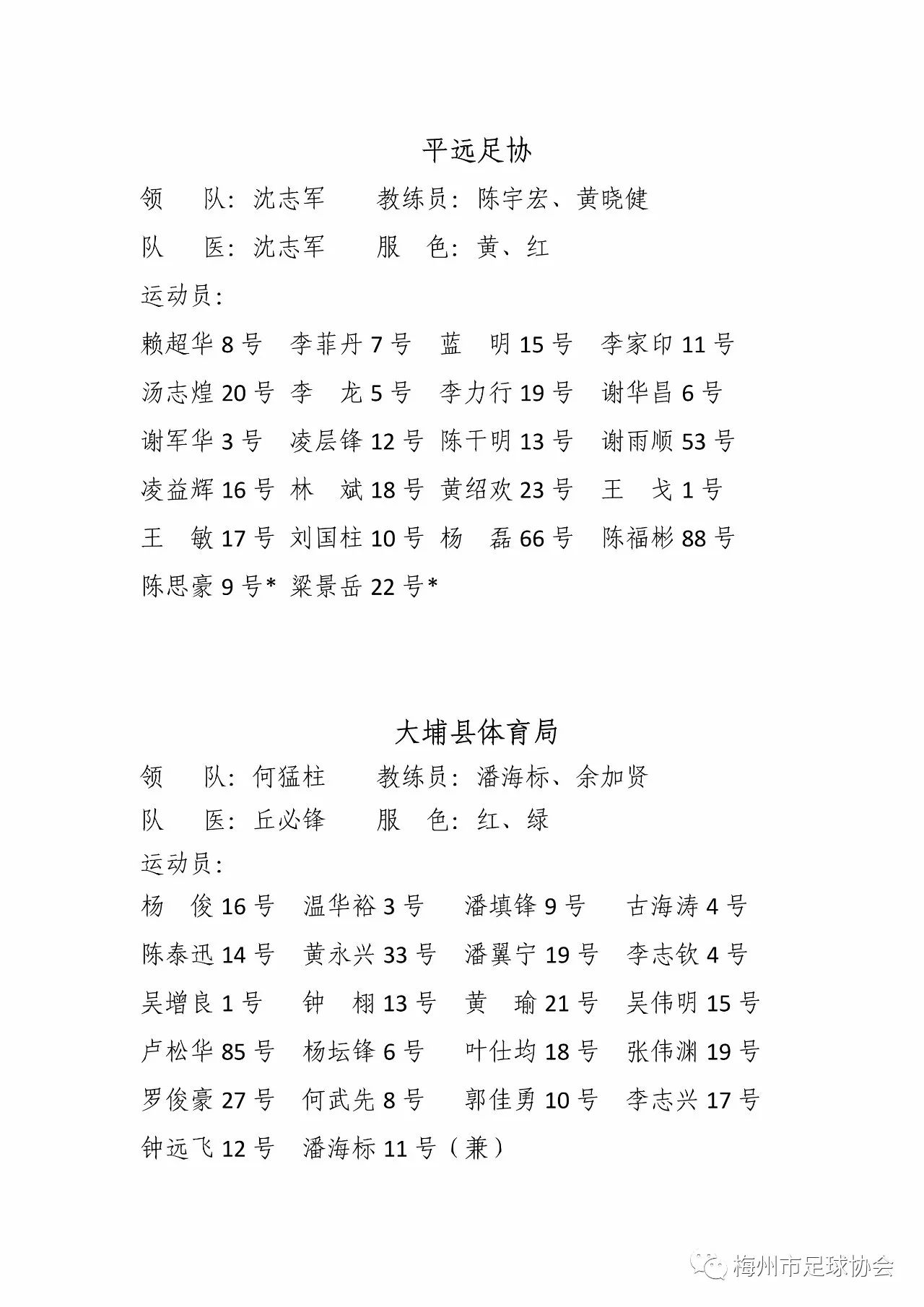 2017年梅州市“赛翡蓝宝石球王杯”足球赛运动员名单公示